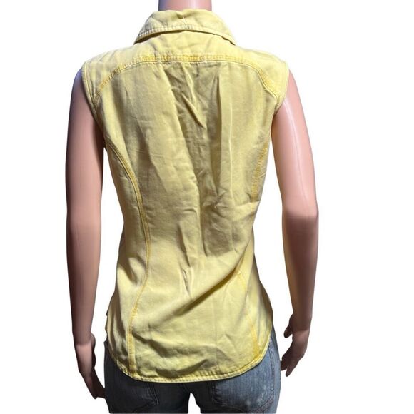 Pulp women's sleeveless tencel yellow with stitching button-up shirt S - Picture 3 of 6